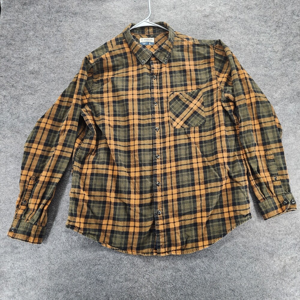 Magellan Outdoors Shirt Mens XL Button Up Flannel Yellow Plaid Classic